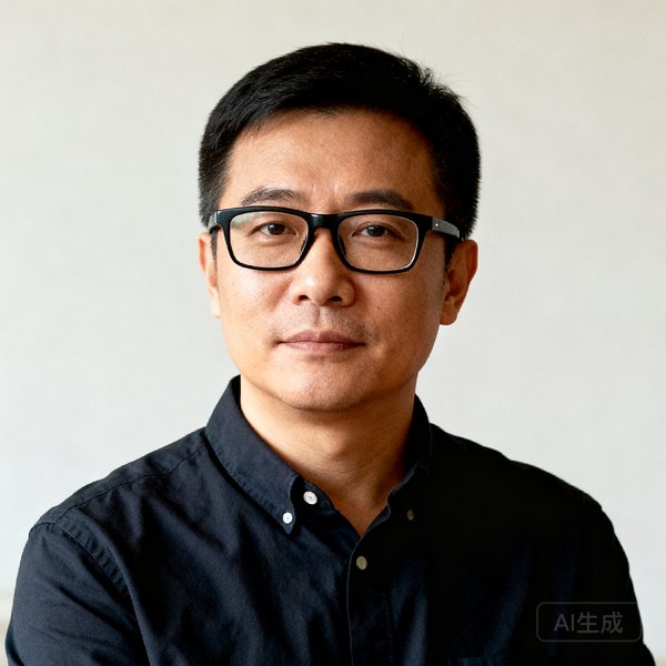 zbo智博1919创始人兼总编辑张明远，四十岁出头，戴着黑框眼镜，表情专注而沉稳，身着深色衬衫